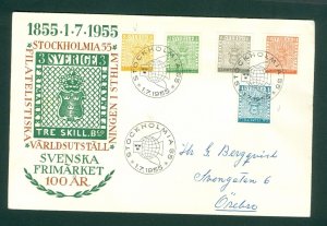 Sweden. FDC 1955. Cachet. Skilling Stamp 100 Year. Sc# 479 - 483. Adr: Orebro