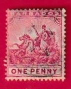 BARBADOS SCOTT#72 1892 ONE PENNY DEFINITIVE - USED