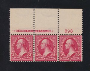 US 279B 2c Washington Mint Plt #898 Strip of 3 VF OG NH SCV $85