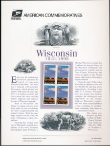 USPS 1998 COMMEMORATIVE PANEL #3206 32c WISCONSIN