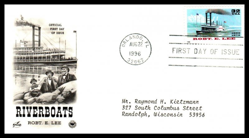 US 3091-3095 Riverboats PCS Artcraft Variety Set of Three Typed FDC