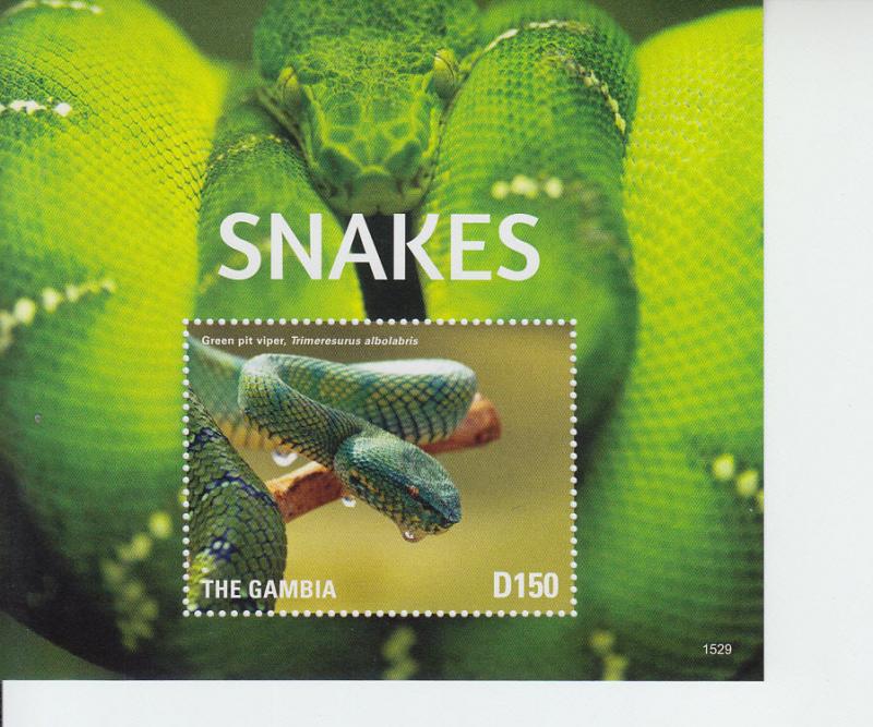 2015 Gambia Snakes II SS (Scott 3674) MNH