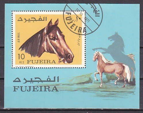 Fujeira, Mi cat. 814, BL84 A. Horses s/sheet. Canceled. ^