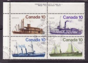 Canada-Sc#700-3- id5-used 10c Inland vessels UL plate block-1976-