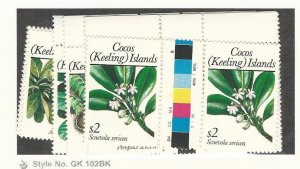 Cocos Islands, Postage Stamp, #184, 186-7, 191-7 Mint NH Pairs, 1988-9 Flowers