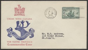 1949 #282 Newfoundland FDC Unusual Union With Canada Cachet St John's