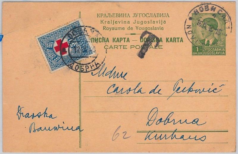 YUGOSLAVIA - POSTAL HISTORY: stationery card with BENEFIC STAMP used as TAX 1940