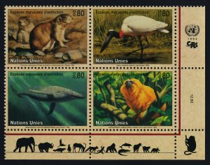 United Nations - Geneva 249a BR Block MNH Blue Whale, Prarie Dog, Bird, Jabiru