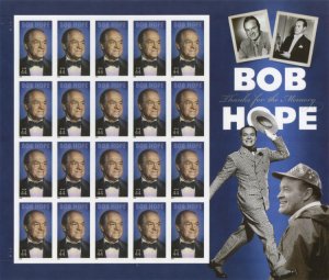 2009 44c Bob Hope, Thanks for the Memory, Sheet of 20 Scott 4406 Mint F/VF NH