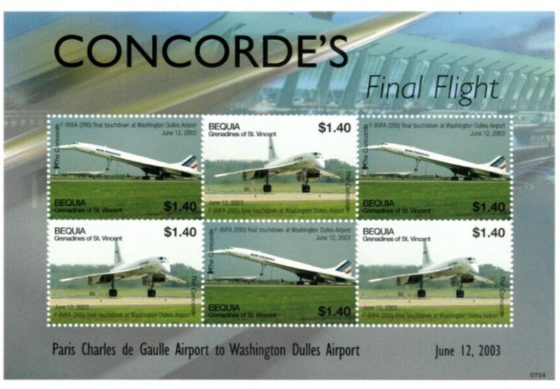 Bequia 2007 - Airplane - Sheet of 6 Stamps -  Scott #405 - MNH