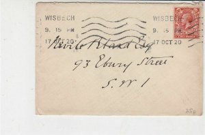 England 1920 Wisbech Wavy Lines Cancel Stamp Cover to S.W.1 Ref 34877
