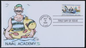 U.S. Used #3001 32c Naval Academy Handpainted First Day Cover