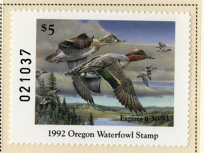 US OR9 OREGON STATE DUCK STAMP 1992 MNH SCV $14.00 BIN $7.00