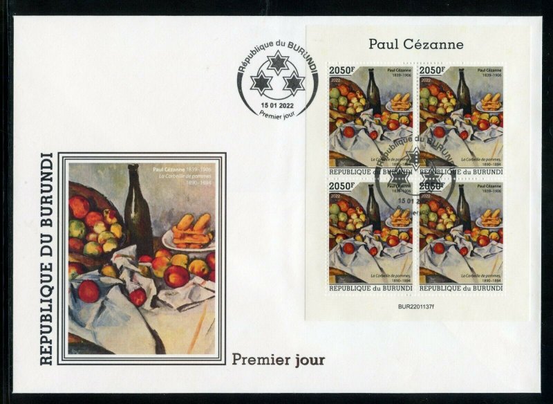 BURUNDI 2022 PAUL CEZANNE THE BASKET OF APPLES  SHEET FDC