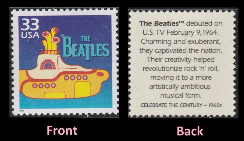 US 3188o Celebrate the Century 1960s The Beatles 33c single MNH 1999
