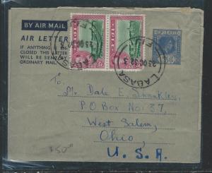 FIJI ISLANDS (P1112B)  KGVI AEROGRAMME 3D+KGVI  2DX2 1952 LABASA TO USA 