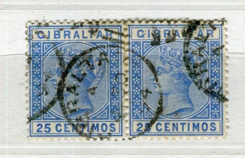 GIBRALTAR; 1880s early classic QV issue fine used 26c. POSTMARK PAIR