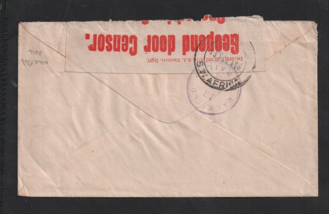 South West Africa 1916 KGV WWI Censored Windhoek Local Post Cover WS13290