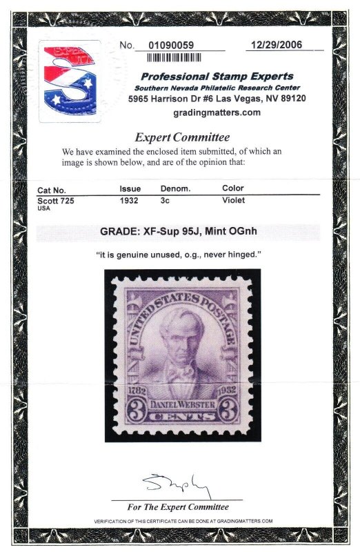 MOstamps - US #725 Mint OG NH Graded 95J with PSE Cert - Lot # MO-5717 SMQ $60