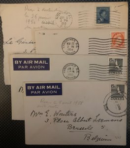 Canada 1950-58 Airmail Covers To Belgium x4