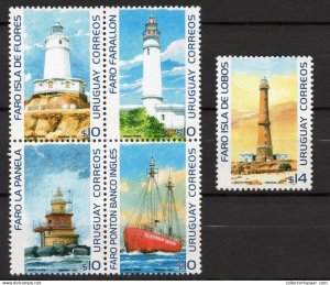 Lighthouses sand bank floating ship boat URUGUAY Sc#2061/2 MNH STAMP