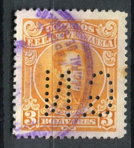 VENEZUELA; Early 1900s Official issue fine used 3B. + PERFIN ' GN '