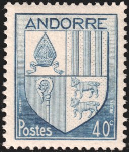 Andorra (French) #80  MOG - 40c dull blu Coat of Arms (1944)