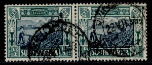 SOUTH WEST AFRICA GVI SG105, ½d + ½d blue-green, FINE USED. Cat £32.