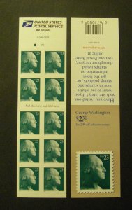 Scott 3618c, 23c George Washington, Pane of 10, #P1, MNH Booklet Beauty