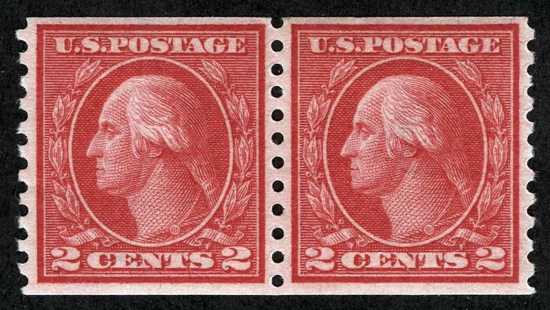 US Sc 455 Carmine 2¢ Rotary Ty III SLWCoil Pair MNH Original Gum *MP lot