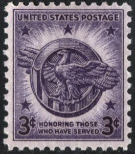 SC#940 3¢ Honorable Discharge Single (1946) MNH