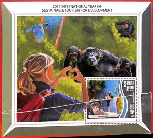A4656 - SIERRA LEONE - MISPERF ERROR souvenir sheet: 2017, monkeys, birds-