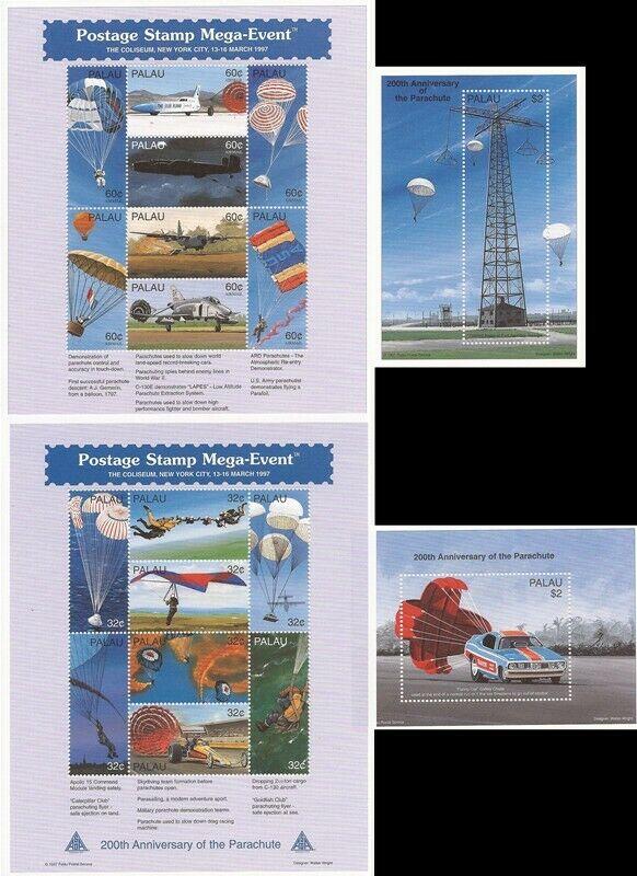 Palau 1997 Parachute Anniversary & Uses - 2 8 Stamp Sheets + 2 S/S - 16D-095