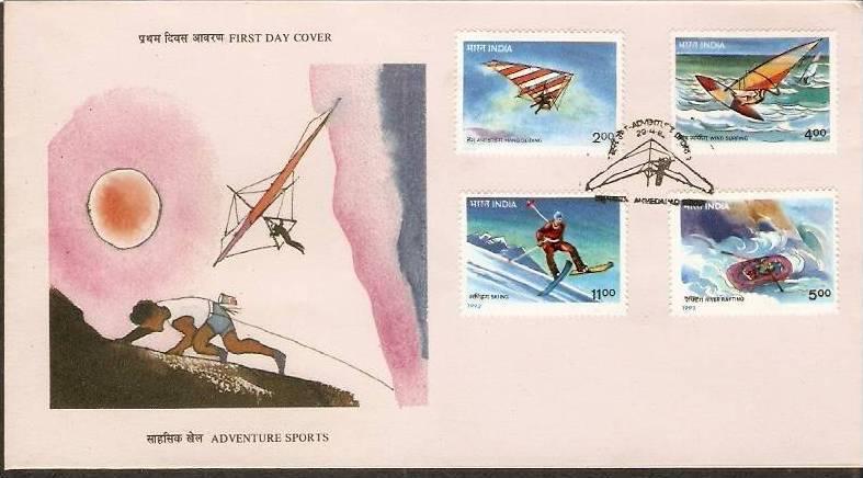 India 1992 Adventure Sports River Rafting Gliding Skiing Sc 1406-09 FDC Inde ...