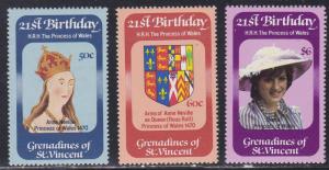 St. Vincent - Grenadines # 243-245, Princess Diana's 21st Birthday, NH