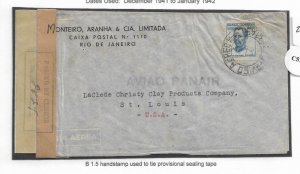 Rio de Janeiro, Brazil to St Louis, Mo 1942 San Juan, PR censor tape (C5156)