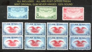 Quality Mint AIR selection  11 stamps total C20, C21, C22, +C23(8)