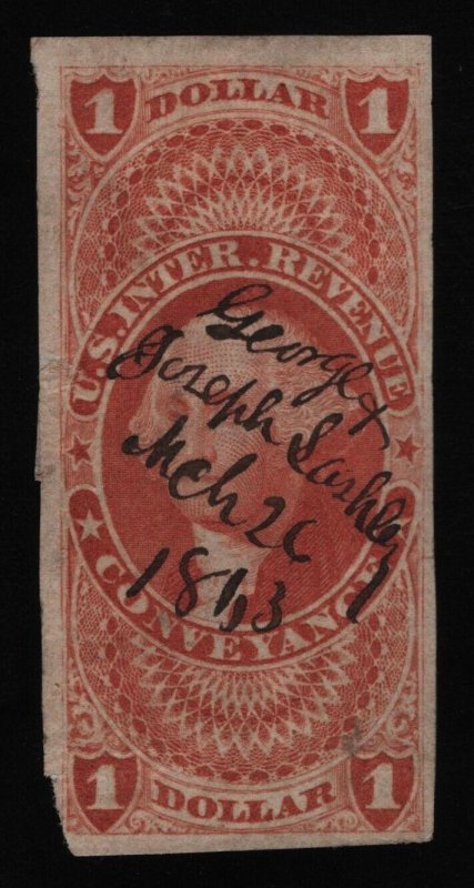 R66a $1 Conveyance, Used [1] **ANY 5=**  United States, Revenues Stamp /  HipStamp