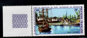 French Polynesia Scott C83 MNH** Papeet Harbor airmail  stamp with selvage.