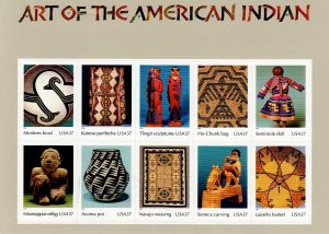 USA # 3873 ART OF THE AMERICAN INDIAN MNH Sheet of 10 stamps of 37 cents.