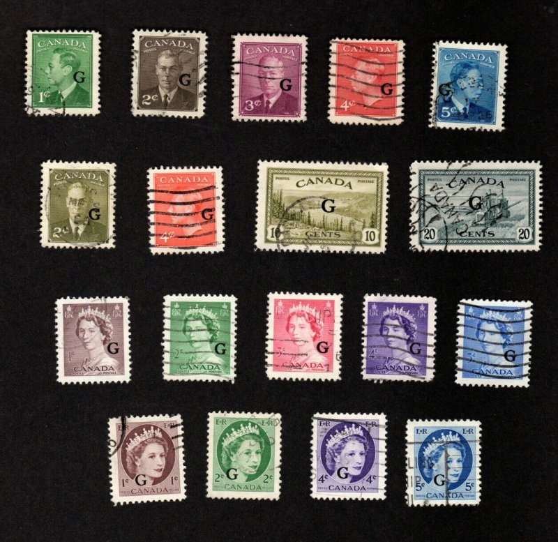 Canada 18 Different Used G Overprint Official Stamps Canada, Stamp