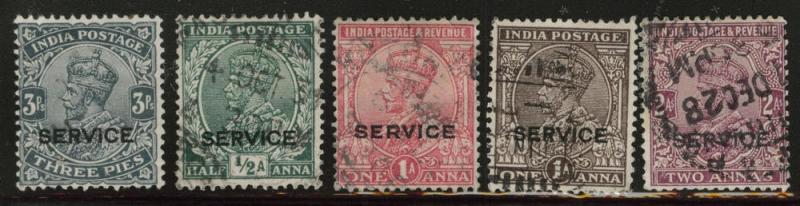 India Scott o52-56 used stamps