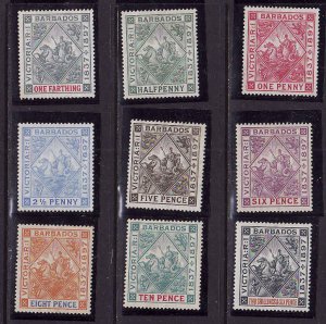 Barbados-Sc#81-89-unused hinged set-Sea horses-1897-S/H costs reflect shipping