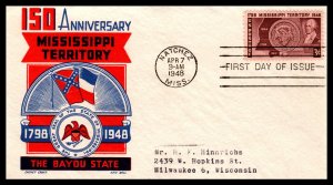 US 955 Mississippi Territory Cachet Craft Boll Typed FDC