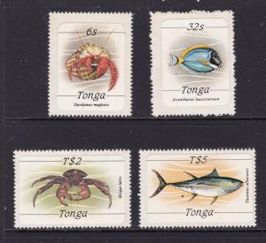 Tonga x 4 of the self adhesive Sea life MNH