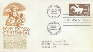 1960 FDC, #U543, 4c Pony Express, Anderson