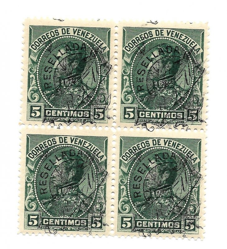 VENEZUELA 1900 OVERPRINTED STAMP BOLIVAR GREEN 5C SCOTT 150 MICHEL 61 MINT BLOCK
