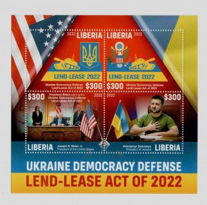 2022 war in Ukraine Liberia stamp block Lend-Lease: Biden and Zelensky, MNH