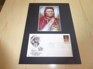 Chief Joseph Native American Art Postcard and 1968 USA FDC mount matte size A4
