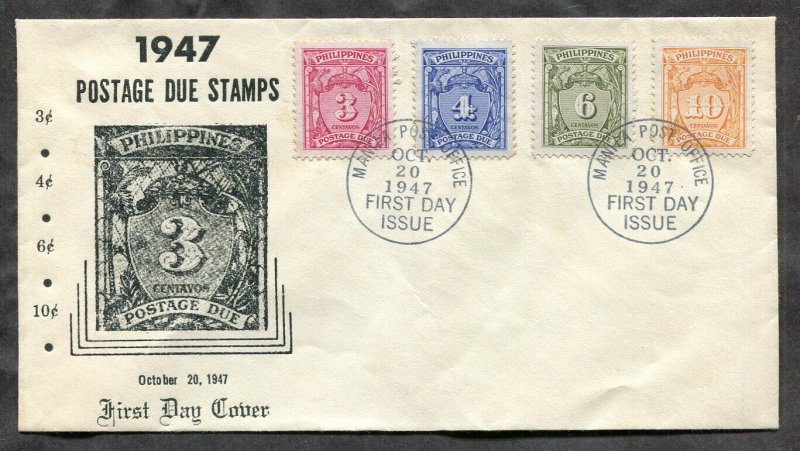 p176 - PHILIPPINES 1947 FDC Cover. Postage Due Stamps. Unaddressed